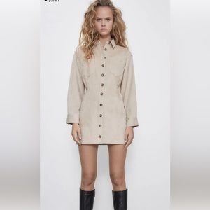 NWOT | Zara Faux Suede Button Up Mini Dress - Tan - Medium